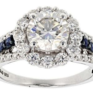 Moissanite And Blue Sapphire Platineve Ring 3.02ct